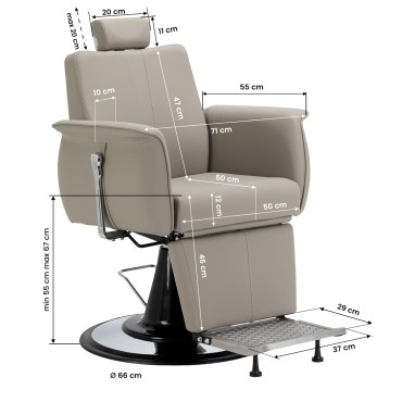 Fauteuil de barbier Gabbiano Athena gris — vue latérale