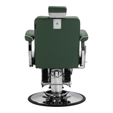 Cadeira de barbeiro Gabbiano Visionerio verde com estrutura cromada — vista traseira