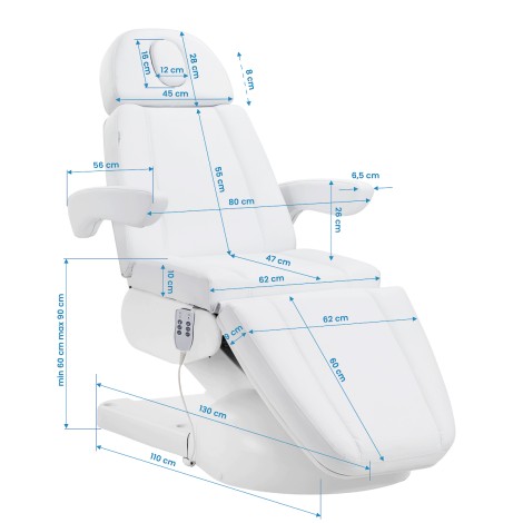Azzurro Lux kosmetikstol 3 motorer vit — sidosida