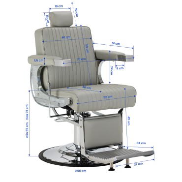 Gabbiano Visionerio barberarstol grå med kromad ram — sidosida