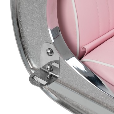 Κάθισμα κουρείου Gabbiano Visionerio με ροζ συνθετικό δέρμα και χρωμιωμένο σκελετό — κοντινό μπράτσο