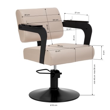 Frizerski stol Hair System Jet Latte v bež barvi — stranski pogled