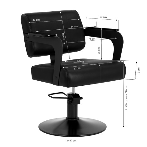 Hair System Jet noir Friseurstuhl schwarz — Seitenansicht