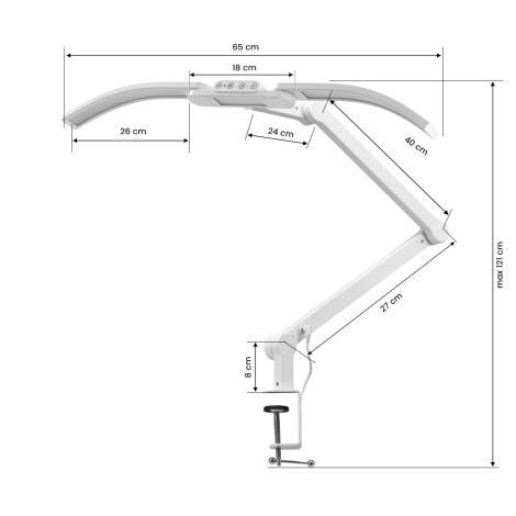 Lampada da trattamento per manicure Glow L05 testa piegata da tavolo bianca — vista laterale