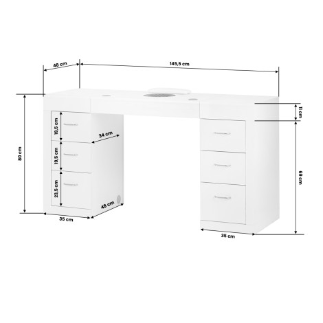 Cosmetische tafel 324 met cassette stofafzuiger wit — vooraanzicht