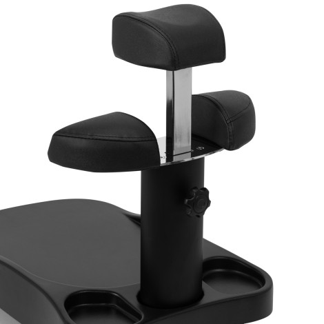 Azzurro shower tray with massager and white trolley — close-up of the armrest