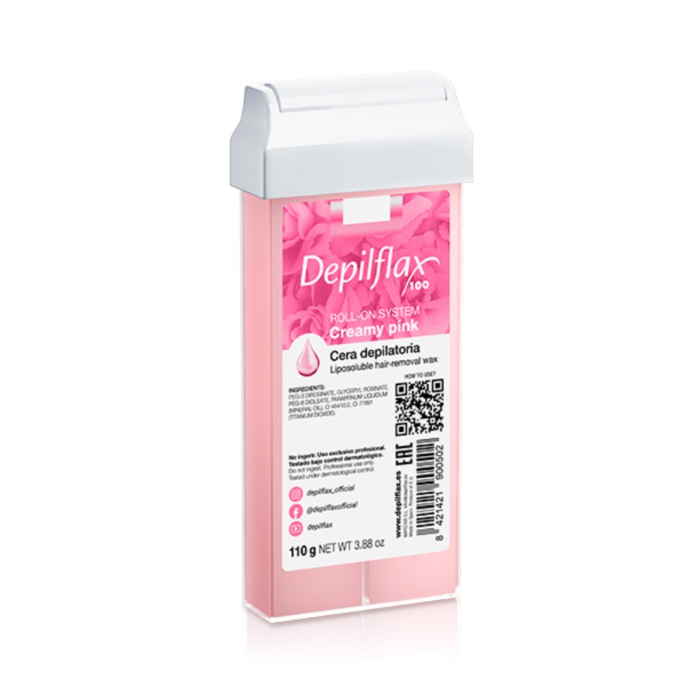 Depilflax 100 Enthaarungswachs Rolle Cremig Rosa 110 g — Vorderansicht
