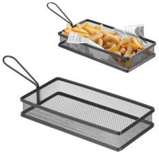Nákupný košík pre vyprážané hranolky Snacks s čiernou rukoväťou 255x153x45 mm - Hendi 425657