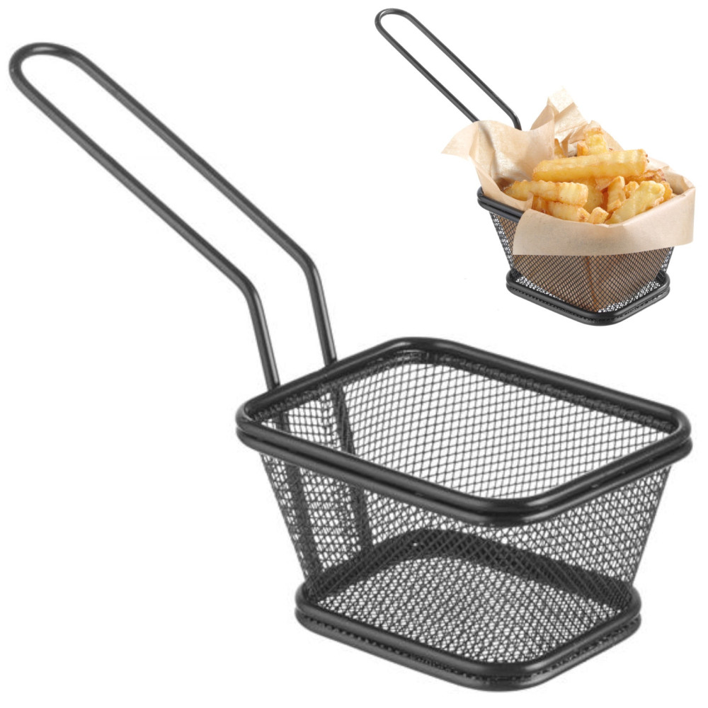 Vozík pro porci smažené občerstvení hranolky s rukojetí černá 105x90x60 mm - Hendi 425671