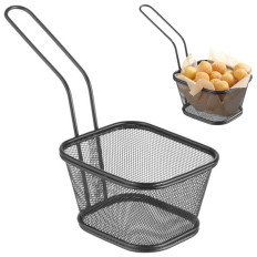Varukorgen för att servera stekt snacks pommes frites med handtag svart 130x115x80 mm - Hendi 425695
