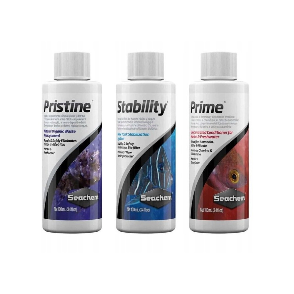 Sett med Seachem - Prime Stability Pristine 3x100ml