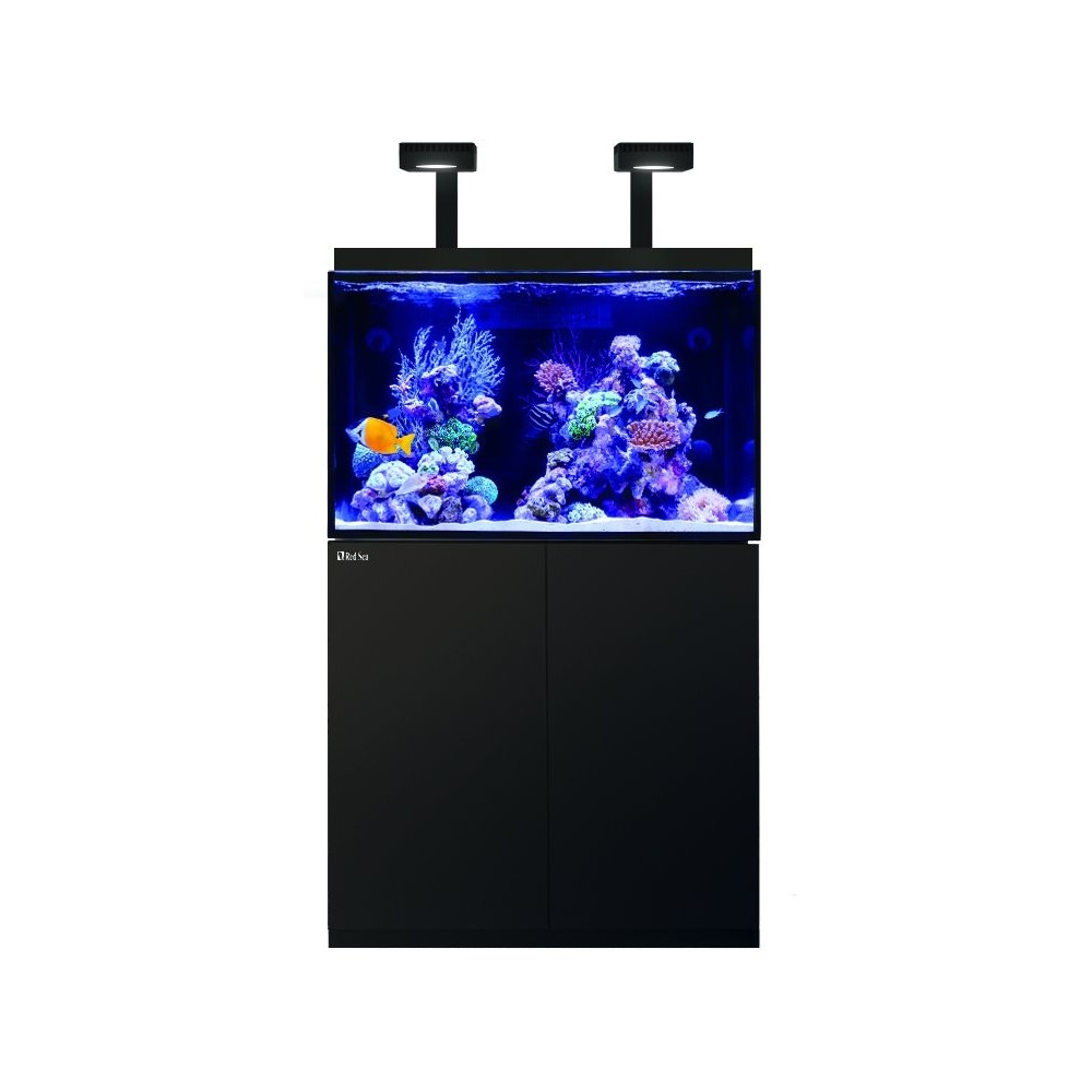Set rosso Max E-260 LED Aquarium Set con un armadio nero