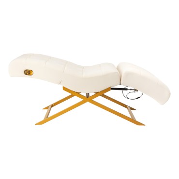 Poltrona Sillon Umbra bianca per trattamenti ciglia con base oro — vista laterale