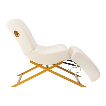 Sillón Umbra blanco para tratamiento de pestañas con base dorada — vista lateral