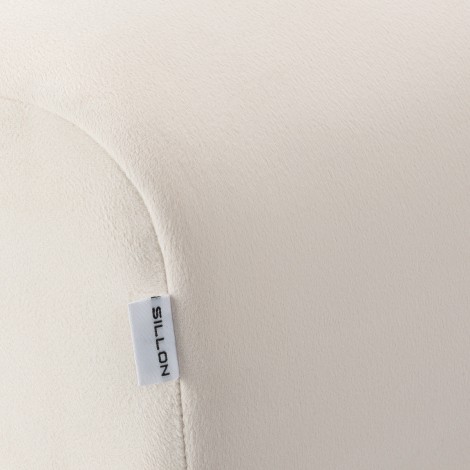 Sillón Umbra blanco para tratamiento de pestañas con base dorada — detalle de la etiqueta