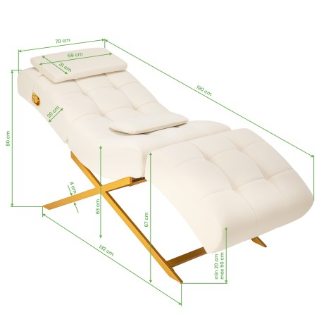 Sillon Umbra biely kozmetický kreslo na ošetrenie mihalníc so zlatým podstavcom