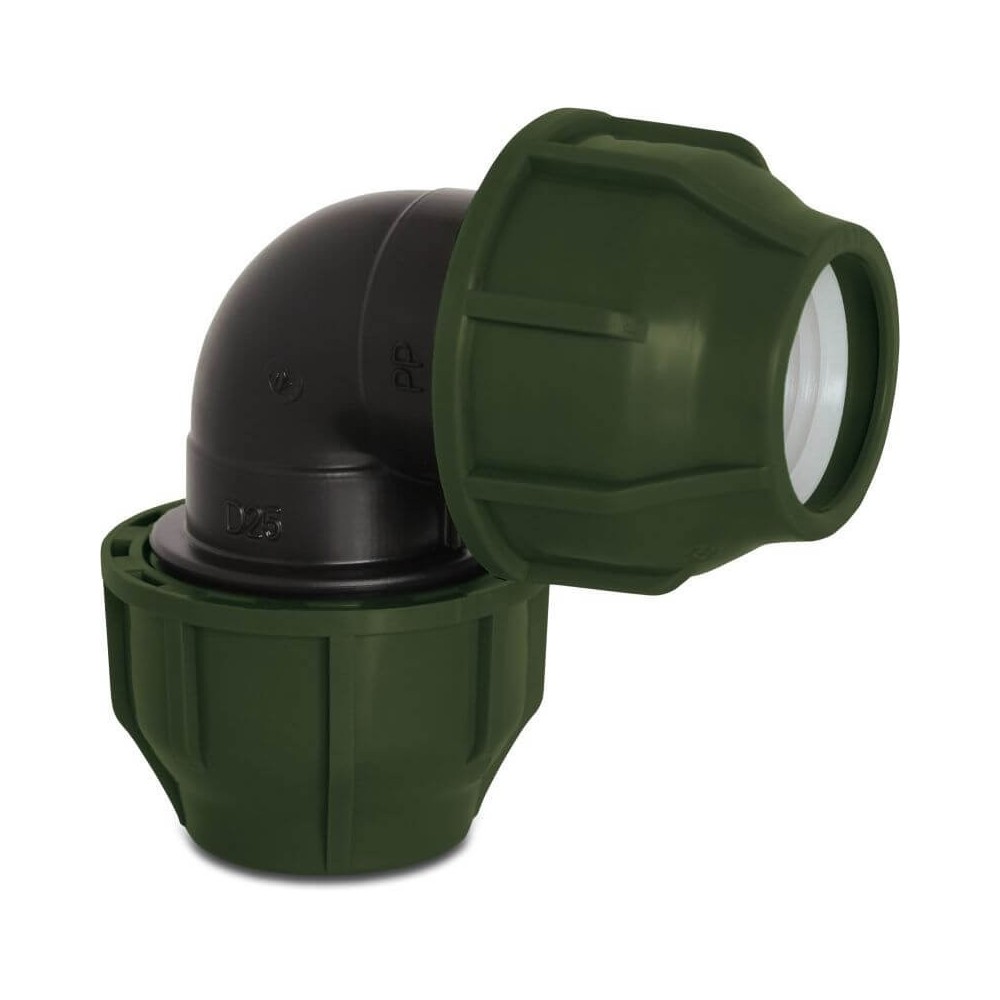 Knee 90 ° PP 25 mm Clamp 10BAR black-green