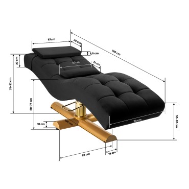 Καρέκλα Θεραπείας Βλεφαρίδων Sillon Corona, μαύρη με βάση σε χρυσούς τόνους