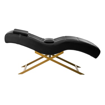 Sillón Alba negro para tratamiento de pestañas con base dorada — vista lateral