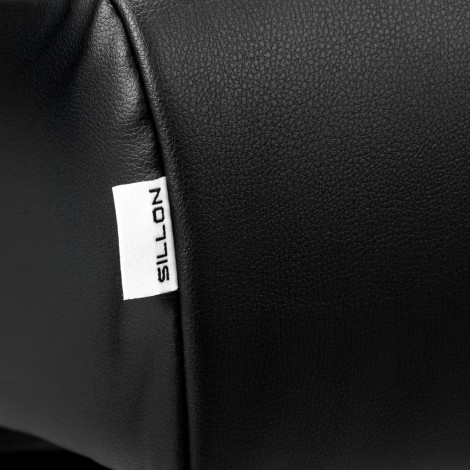 Sillon Alba sort vippebehandlingsstol med guldbase — nærbillede af mærkat