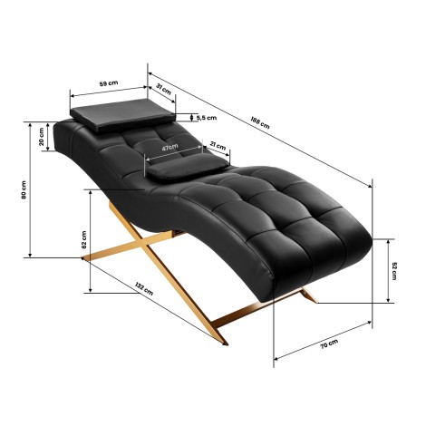 Sillon Alba schwarze Wimpernbehandlungsstuhl mit goldener Basis