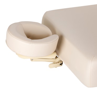 SPA-lepotuoli Sillon Siesta kerma vaalealla ruskealla jalustalla — lähikuva päästä