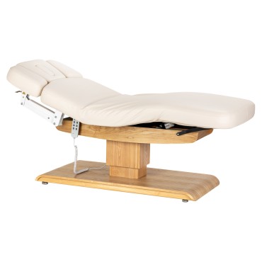 Sillón Relax SPA crema con base de madera clara — vista lateral