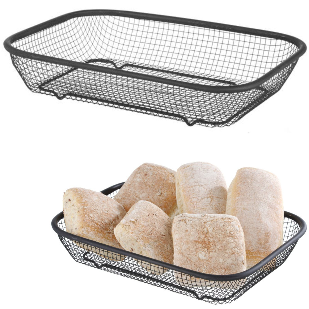 Cesta de arame para servir pão pão rolos 295x220x60 mm preto - Hendi 425558 Cesta de arame para servir pão pão rolos 295x220x60 mm preto - Hendi 425558