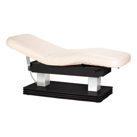 Sillon Comfort SPA lounge crème avec base en bois foncé — vue latérale