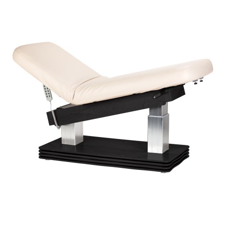 Espreguiçadeira SPA Sillon Comfort creme com base em madeira escura — vista lateral