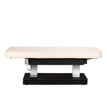 Sillon Comfort SPA lounge crème avec base en bois foncé — vue latérale