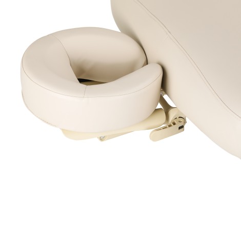 SPA ležaljka Sillon Comfort u krem boji s tamnom drvenom bazom — detaljni prikaz glave