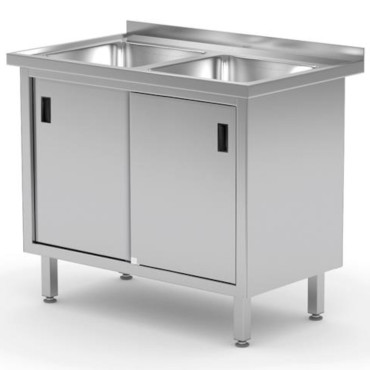 Gastronomski delovni pomivalno korito z omarico z dvojnimi vrati Double 100x60x85 cm - Hendi 813690