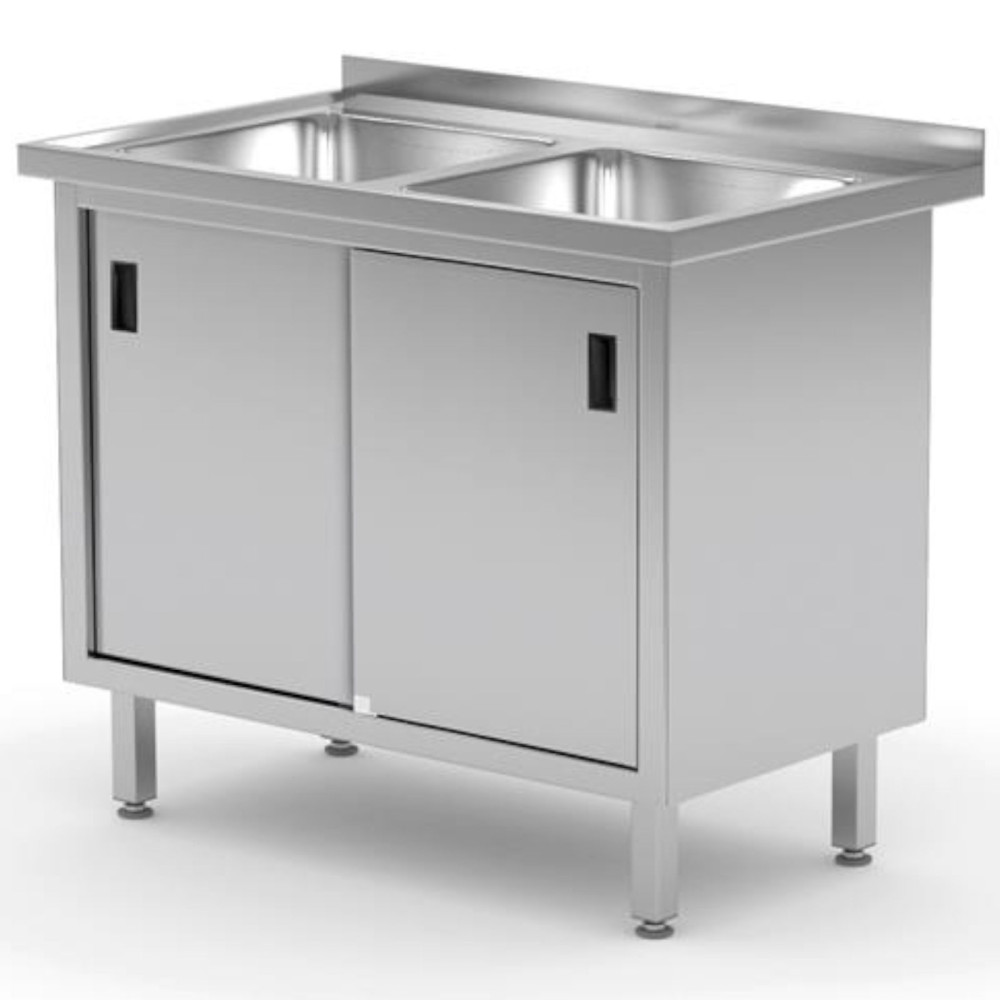 Gastronomski delovni pomivalno korito z omarico z dvojnimi vrati Double 100x60x85 cm - Hendi 813690