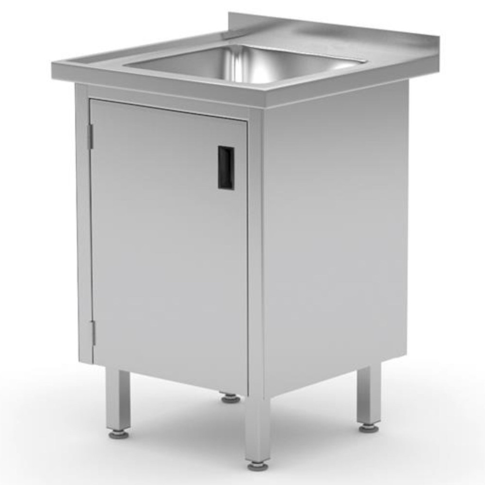 Pia de trabalho gastronômico com armário com portas em dobradiças soldada 60x60x85 cm - Hendi 813522
