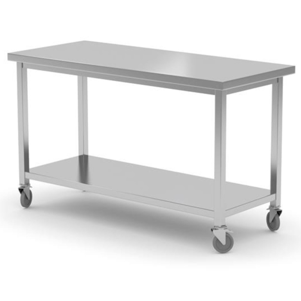 Tabell benkeplate mobiltabell for kjøkken med en rustfritt vridd hylle 100x70x85 cm - Hendi 815786