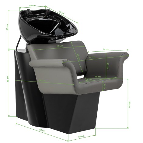 Gabbiano Lucca fodrászmosó egység szürke kárpittal
