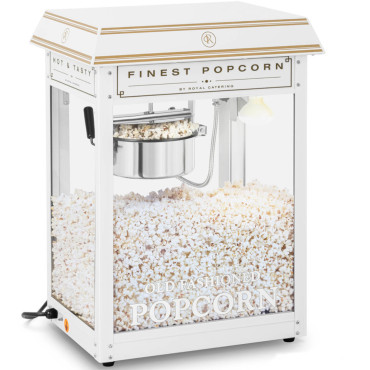 Maskinmaskin Popcorn Machine Retro Teflon 1600 i 5-6 kg / h - Vit och guld