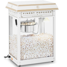 Maskinmaskin Popcorn Machine Retro Teflon 1600 i 5-6 kg / h - Vit och guld