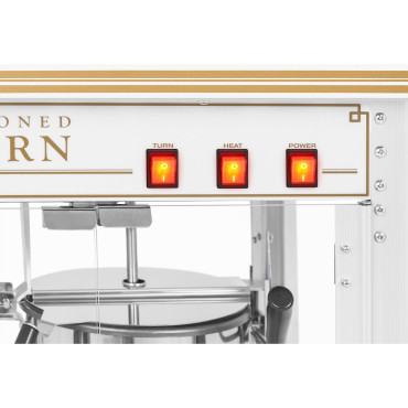 Maskinmaskin Popcorn Machine Retro Teflon 1600 i 5-6 kg / h - Vit och guld