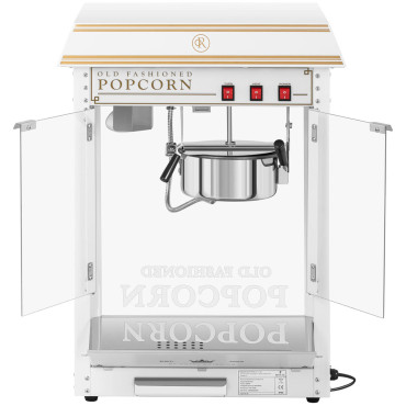 Maskinmaskin Popcorn Machine Retro Teflon 1600 i 5-6 kg / h - Vit och guld