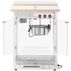 Maskinmaskin Popcorn Machine Retro Teflon 1600 i 5-6 kg / h - Vit och guld