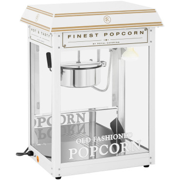 Maskinmaskin Popcorn Machine Retro Teflon 1600 i 5-6 kg / h - Vit och guld