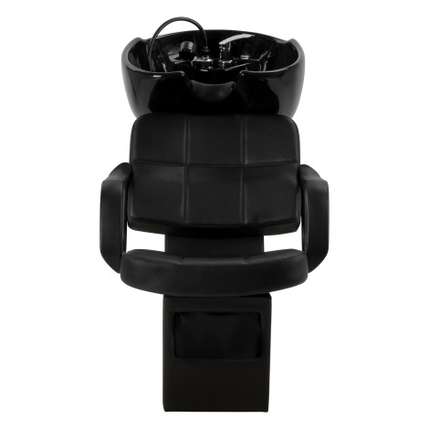 Hair System Komodo Fekete fodrászmosdó egység állítható kerámia mosdótállal — elölnézet