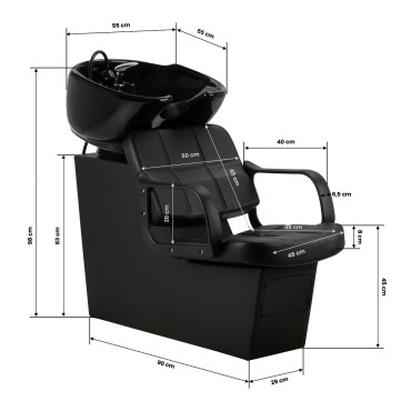 Hair System Komodo Black Friseurumwascheinheit mit verstellbarem Keramikbecken