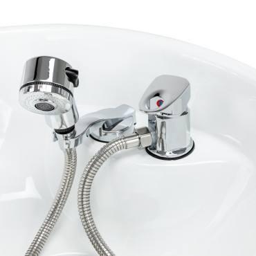 Unidad de lavado para peluquería Omega Aqualina beige — detalle de los controles