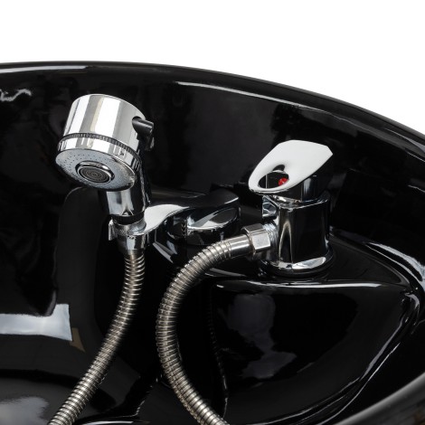 Omega Aqualina fekete fodrászmosó egység — közeli kép a felületről