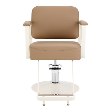 Fauteuil de coiffure Omega Aurora cuir synthétique marron clair — vue de face