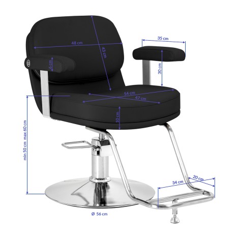 Sillón de peluquería Omega Astra negro — vista lateral