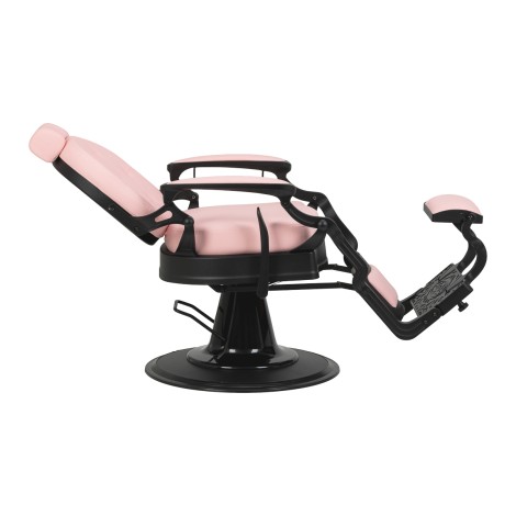 Fauteuil de barbier Gabbiano President rose avec base noire — vue latérale